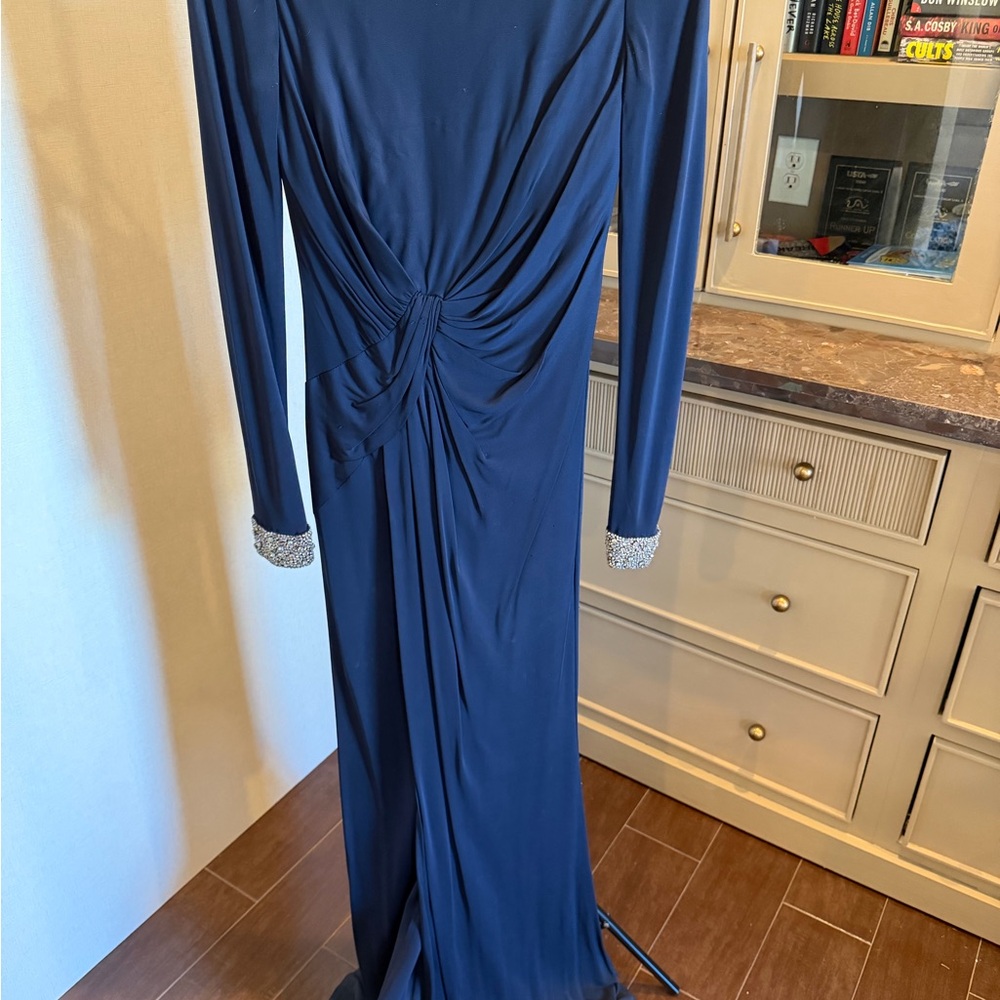 David Meister Midnight Blue Long Sleeve Dress with Silver Accents